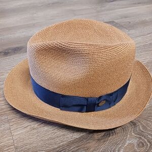 Stetson Tan and Black Belfry Ruel Fedora Hat Size 7 1/4